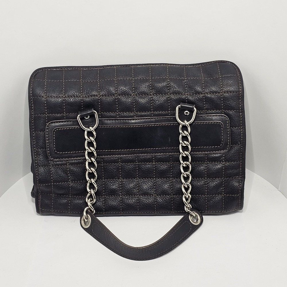 Maxx New York Y2K Black Leather Purse Leopard Print Interior Quilted Chain Strap - Picture 2 of 5